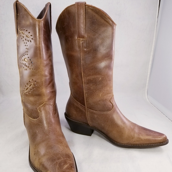 MATISSE WESTERN COWGIRL FLORAL CUT OUT WOMEN BOOTS BROWN LEATHER SIZE 7.5 M - Picture 3 of 9